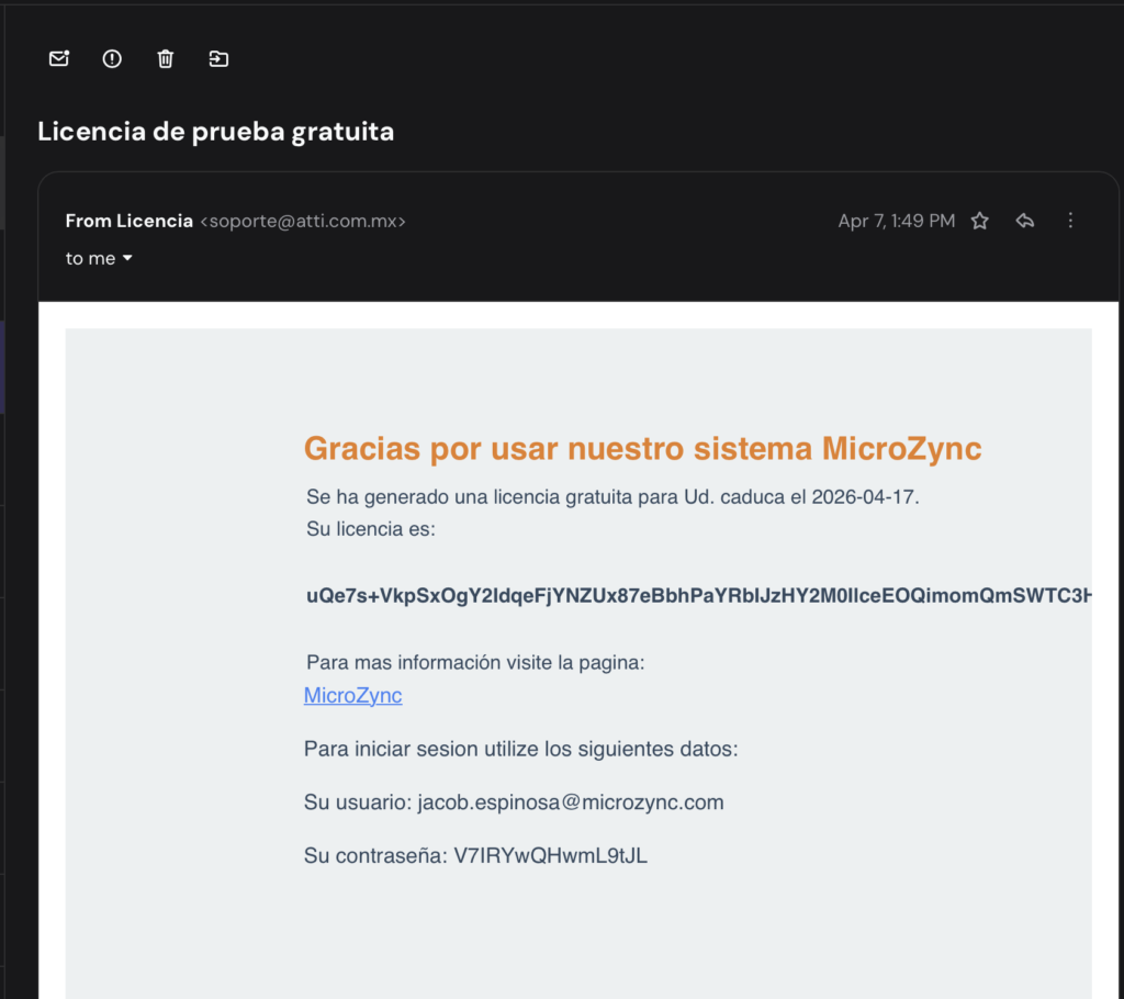 MicroZync &mdash;Picture &mdash; Instalación y activación del sistema Microzync